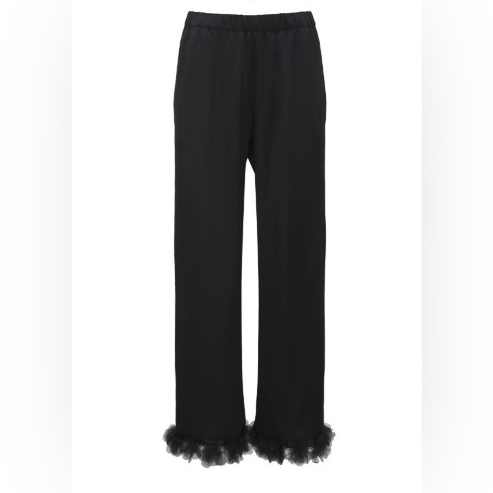 For Love And Lemons Women’s Tulle Fluff Wide Leg Black Satin Elastic Pants Sz L